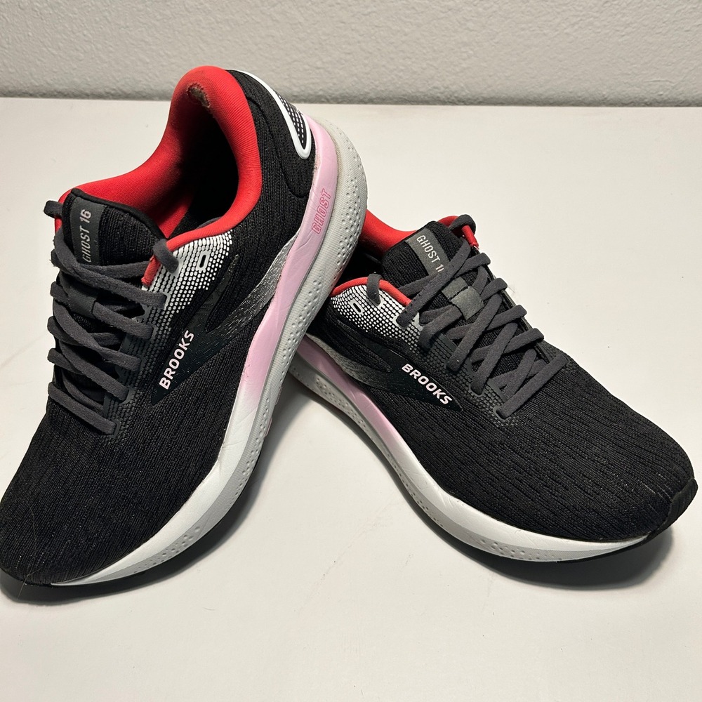 Brooks Ghost 16 Womens Running Shoes Black Pink Red 1204071B051 Size 8.5